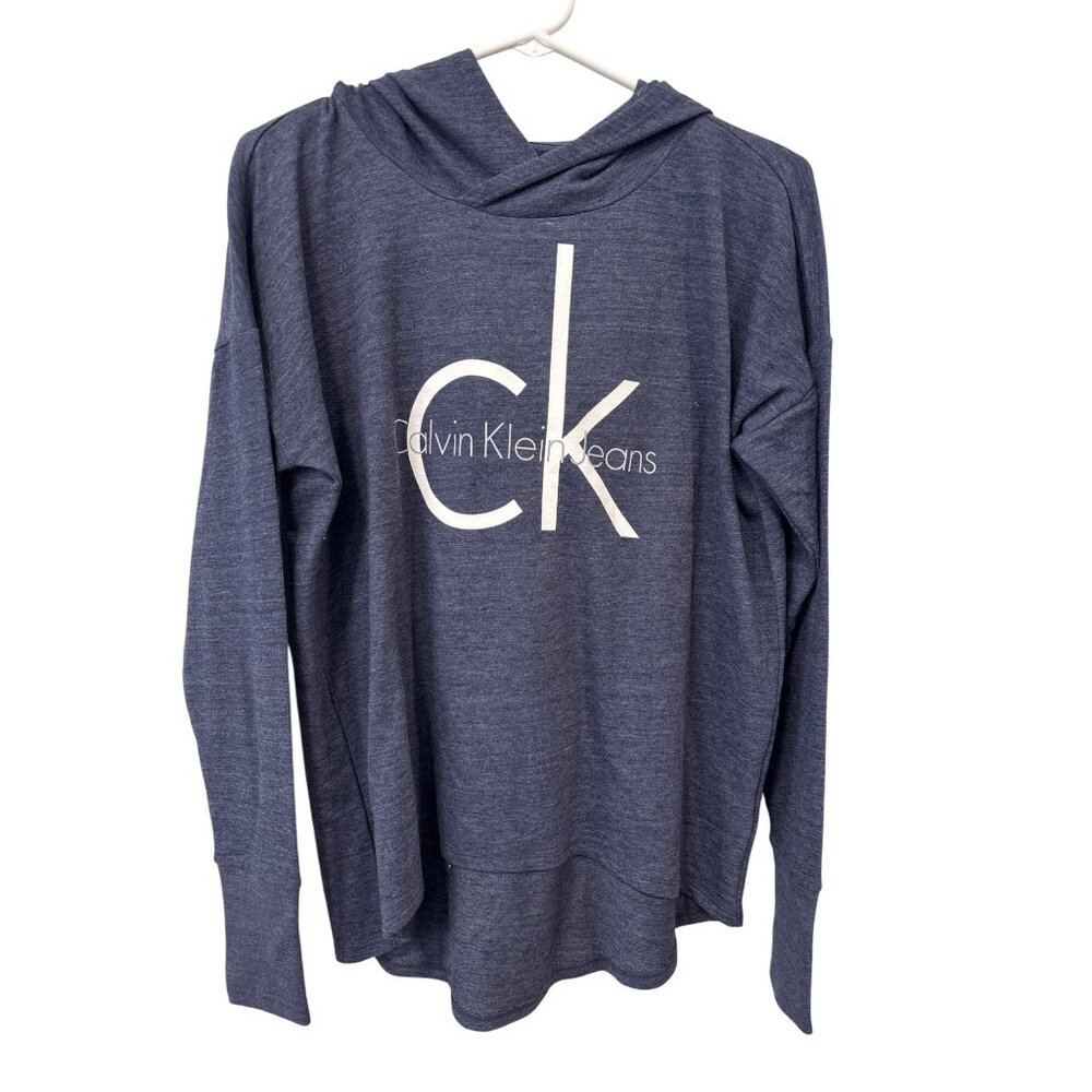 Calvin Klein Pullover Hoodie Womens Small Long Sleeve American Navy Relaxed NEW